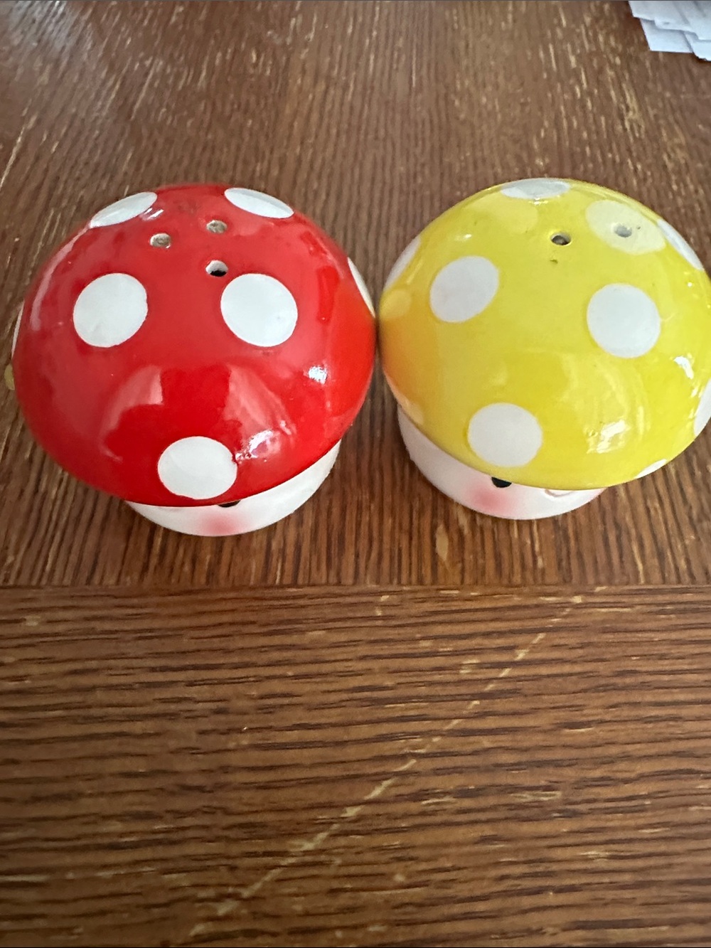 Red and Yellow Polka Dot Mushroom Salt & Pepper Shakers